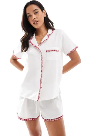 Cotton On Cotton On body woven ruffle sleep set in coconut milk warm cherry