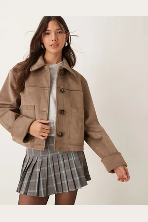 ASOS Top collar premium faux suede jacket in beige