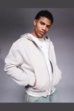 ASOS Premium heavyweight boxy oversized zip through hoodie 400gsm in beige