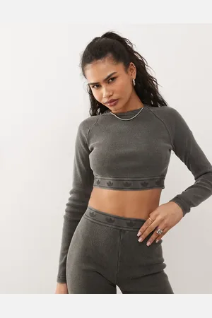 adidas Long sleeve crop top in washed rib
