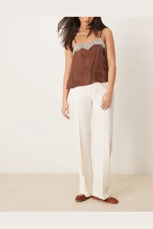 ASOS Tailored slim straight trousers in cream