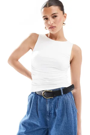Stradivarius Ruched tank top in white
