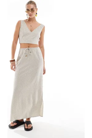 VERO MODA Linen touch maxi skirt co-ord in stone stripe