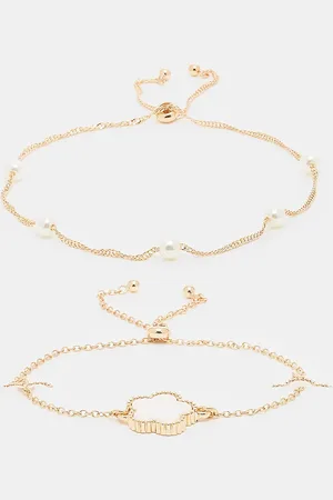 Aldo Luckyflower pack of 2 clover and pearl bracelets in gold