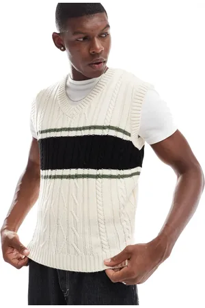 ASOS Relaxed boxy knitted tank top with stripe contrast in ecru