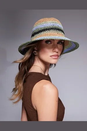 South Beach Woven bucket hat in rust blue and green stripe