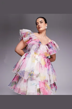 ASOS Curve organza ruffle baby doll mini dress in blurred floral print
