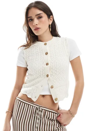 New Look Stitch detail button down waistcoat in cream