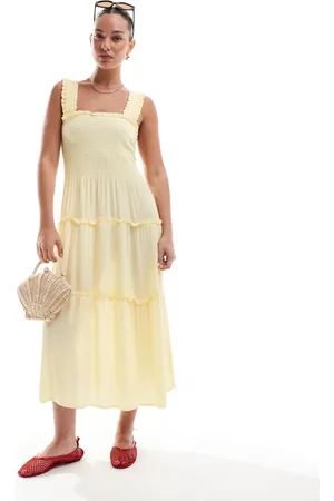 VERO MODA Shirred cami midi dress in pale banana