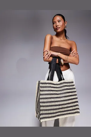 South Beach Straw tote bag in mono stripe