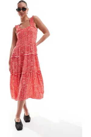 VERO MODA Shirred cami midi dress in print