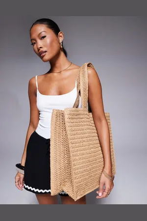 South Beach Shoulder straw beach tote bag in beige