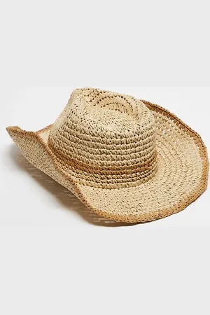 Reclaimed Unisex straw cowboy hat in beige and brown