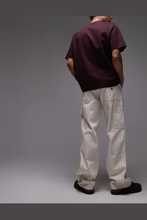 Dickies Pinstripe carpenter trousers in off and red