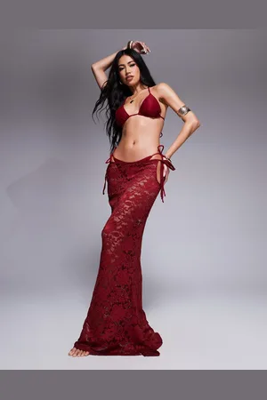 Candypants Lace maxi beach skirt in cherry