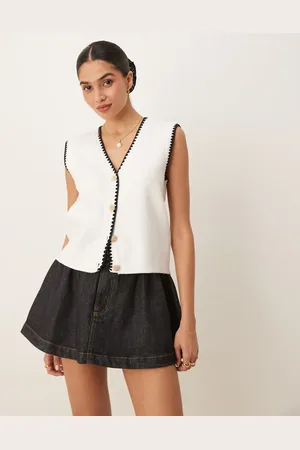 Y.A.S Button front knitted waistcoat with contrast stitch detail in