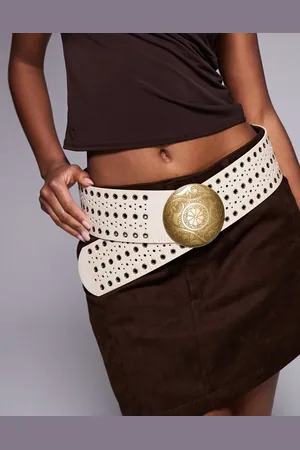 South Beach Wide studded belt in pale