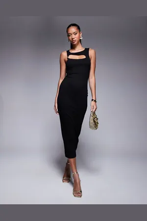 ASOS Sleeveless with asymmetric with trim detail midi dress in