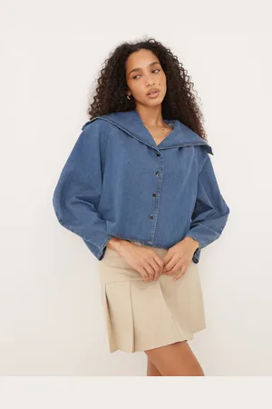 ASOS Denim shirt with wide collar in midwash co-ord
