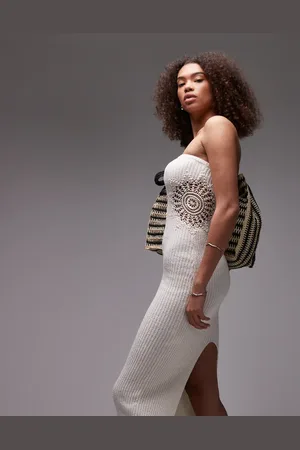 Emory Park Crochet insert knitted bandeau midi dress in cream