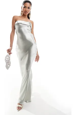 In The Style Exclusive liquid satin bandeau cut out back maxi dress in