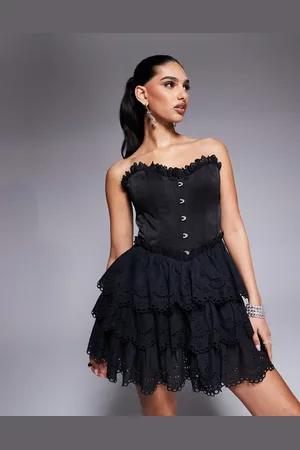 ASOS Bandeau corset mini dress with broderie tiered skirt in