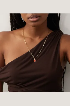 En Route Devon 18k plated figaro chain necklace with carmelian red pendant