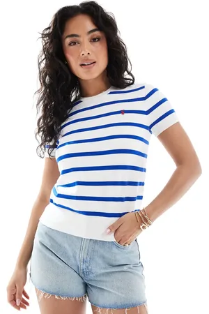 Ralph Lauren Striped shirt sleeve knitted top in and blue