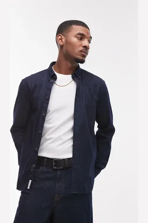 ARKET Denim chambray shirt with button collar in dark wash
