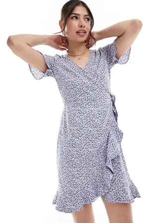 ONLY Frill wrap mini dress in lilac ditsy floral