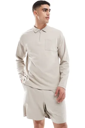 New Look Long sleeve zip polo co-ord in stone