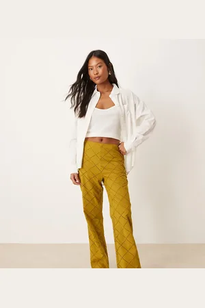 ASOS Petite straight leg trousers with geo cutwork in olive