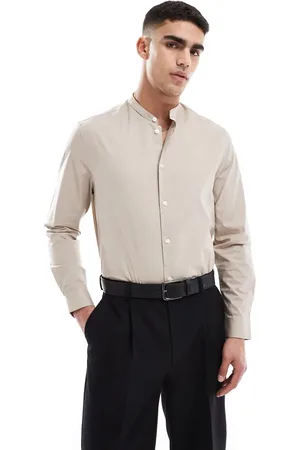 ASOS Grandad collar formal regular shirt in dark stone