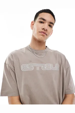 ASOS Boxy oversized t-shirt in heavyweight 220gsm washed stone with rubber text graphic