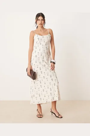 Abercrombie & Fitch Cami strap slip maxi dress in cream martini print