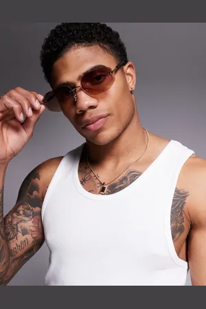 ASOS 90s retro rimless sunglasses in gold with lens