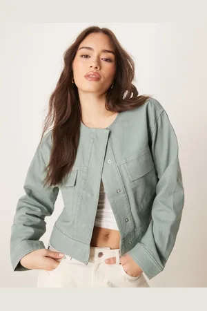 ASOS Twill collarless jacket in green