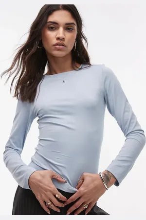 Topshop Slinky long sleeve top in blue