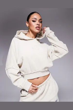ASOS Weekend Collective hoodie co-ord with hilo exposed seam detail in washed stone