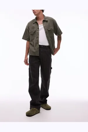 Dickies Pinstripe carpenter trousers in and off white
