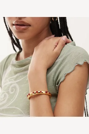 En Route Ruby kiss 18k plated cuff bracelet with red carmelian stones
