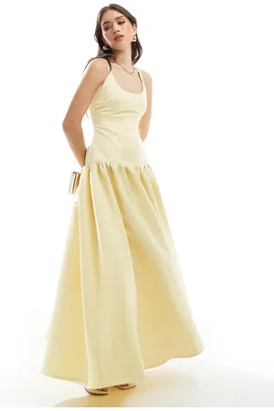 4th & Reckless Structured satin scoop neck dropped waist maxi dress in buttermilk