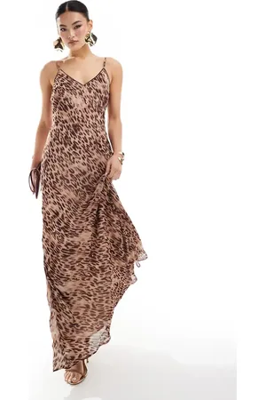 River Island Leopard print maxi slip dress in beige