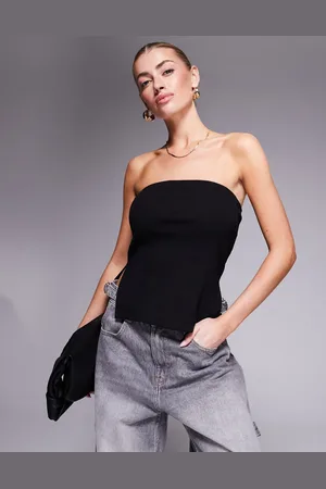 Kaiia Ribbed bandeau side split top in