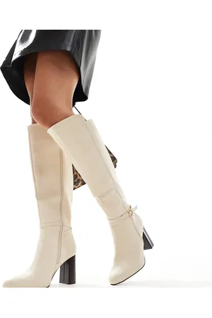 SEQWL Knee high buckle boots in cream