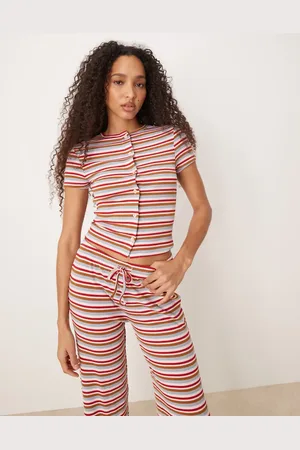 ASOS Short sleeve cardigan co-ord in pink stripe
