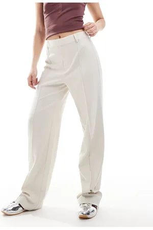Pull&Bear Straight leg tailored trousers with front seam in beige