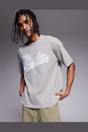 ASOS Oversized t-shirt in heavyweight 220gsm washed with chest applique