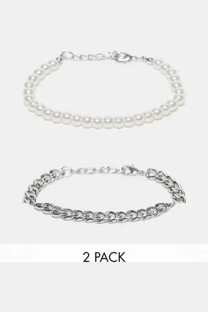 ASOS 2 pack bracelet set with chain and 6mm faux pearl in tone