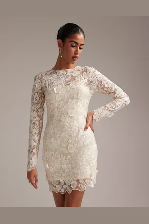 ASOS Long sleeve embroidered mini wedding dress in cream